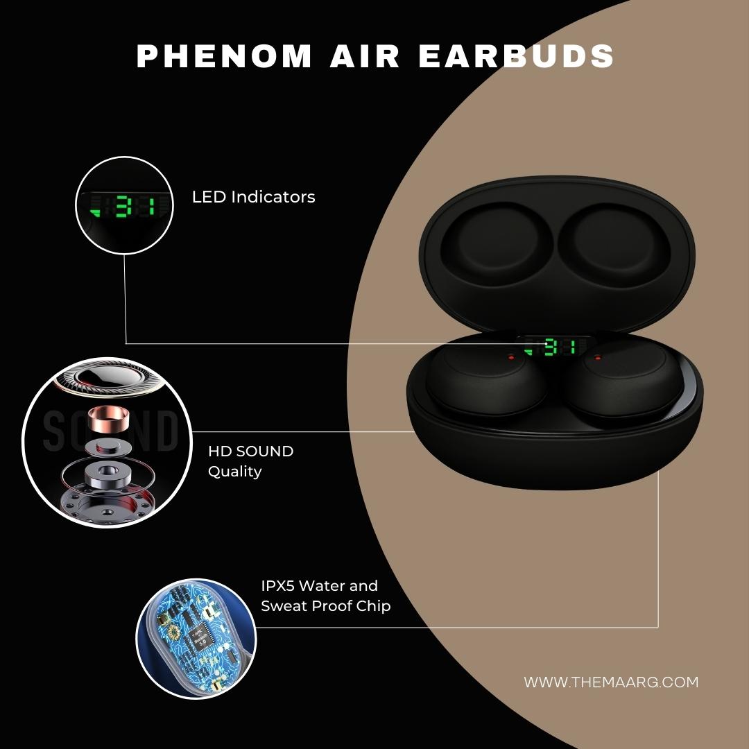 Different Specification of Phenom Air Wireless Earbuds